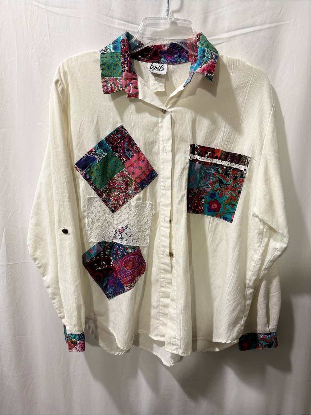 Tapflo Ivory Button-Up Shirt with Multicolor Paisley Patchwork